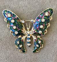 Blue and Rhinestone Butterfly Brooch 
