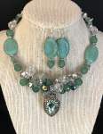 Seafoam Green Memory Wire Necklace Set with Magnetic Clasp 