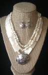 Triple Strand Shell and Mother of Pearl Necklace with Sand Dollar Pendant 