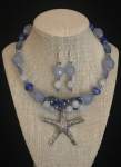 Blue Memory Wire Necklace with Starfish Pendant 