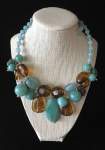 Turquoise and Brown Memory Wire Necklace 