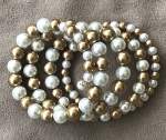 Gold and White Pearl Memory Wire Bracelet 
