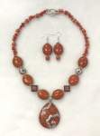 Coral and Silvertone Necklace Set 