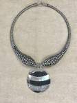 Grey Filigree Collar Necklace with Black and Grey Pendant 